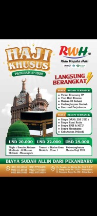 HAJI KHUSUS 27 HARI LANGSUNG BERANGKAT ( DOUBLE  ) 